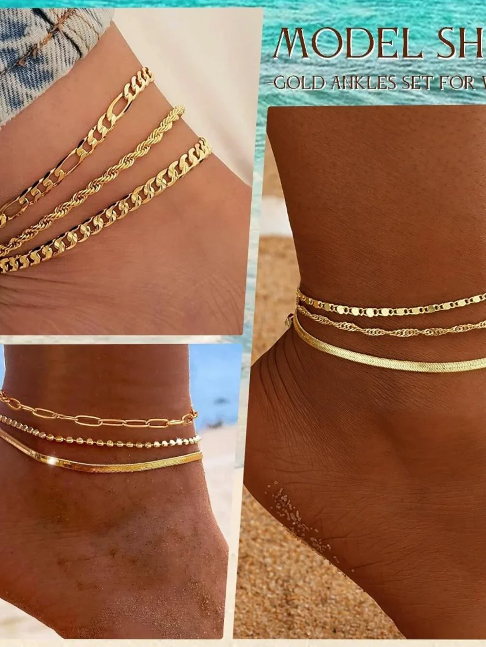 Exquisite 14k Gold Anklet Set - Waterproof Cuban Link Design for Stylish Women